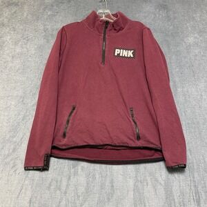 Pink Victoria's Secret Sweatshirt Womens M Burgundy Thumb Hole Sleeve 1/4 Zip